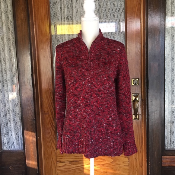 Liz Claiborne Red Burgundy Wine Zipup Sweater Sz M - Picture 1 of 7